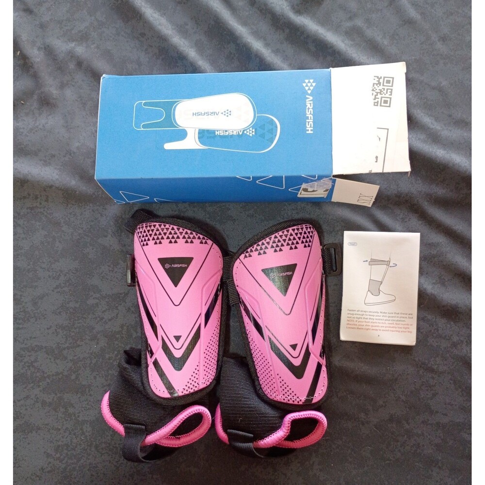 AIRSFISH Soccer Shin Guards Unisex Kids XXS Pink/Black Padded Adjustable - Picture 2 of 4
